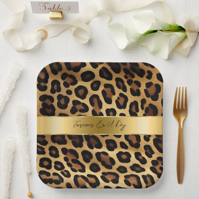 Assiettes En Carton Chic Brown Leopard Mariage (Mariage)