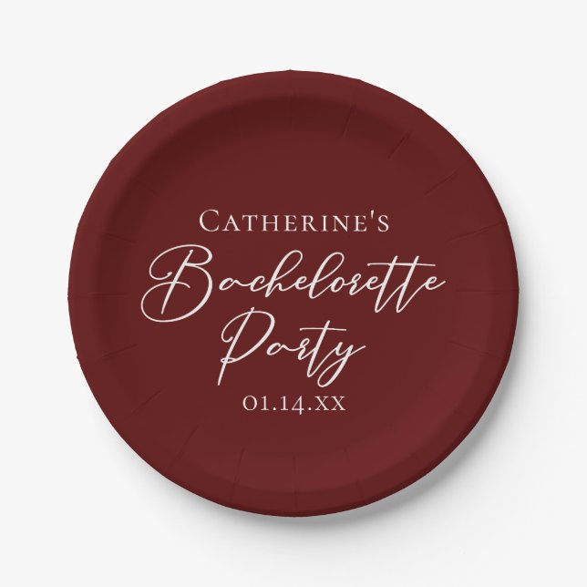 Assiettes En Carton Chic Burgundy Bachelorette Party Personalized (Devant)