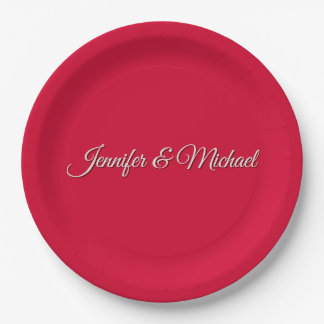 Assiettes En Carton Chic Calligraphie Élégant Cerisier Rouge Personnal