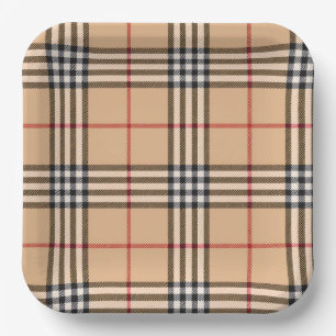 Assiettes En Carton Chic Carreaux Base Marron Chaud Blanc Noir Marron