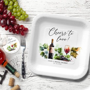 Assiettes En Carton Chic Cheers to Love Vineyard Aquarelle