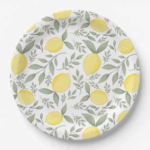 Assiettes En Carton Chic citron et Motif Feuille Monogramme