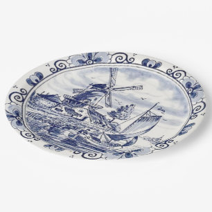 Assiettes En Carton Chic Classique Vintage Moulin à Vent Hollandais Bl