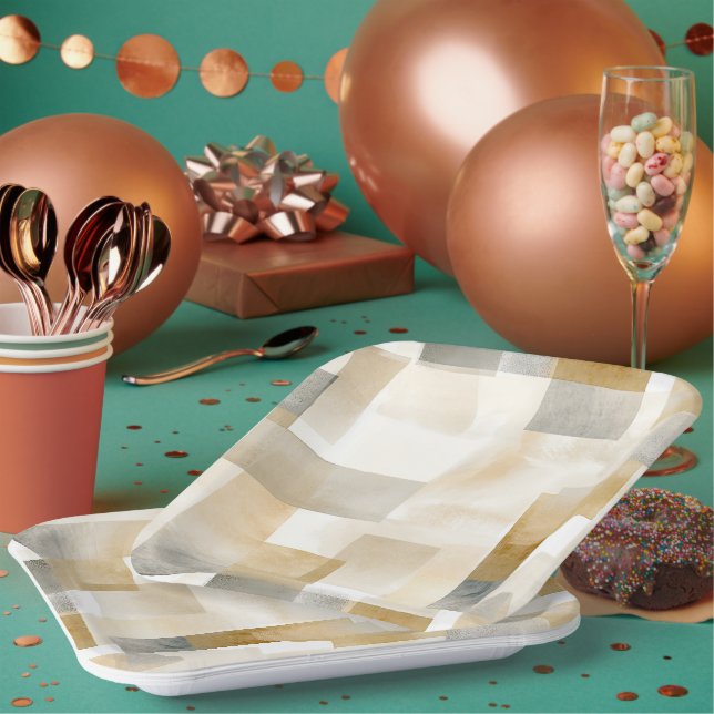 Assiettes En Carton Chic Cream Brown Abstrait (Multi)