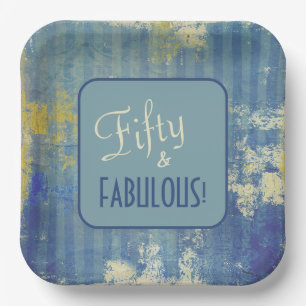 Assiettes En Carton Chic Distressed Denim Motif 50 & FABULOUS