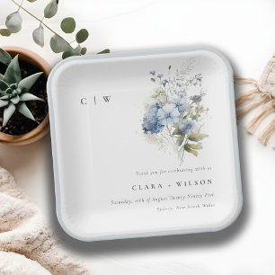 Assiettes En Carton Chic Dusky Blue Aquarelle Cottage Floral Mariage
