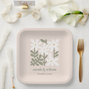 Assiettes En Carton Chic Dusky Blush Rétro Mariage Floral Minimal