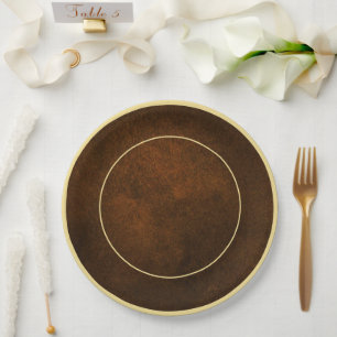 Assiettes En Carton Chic Elegant Brown foncé texturé or Accent