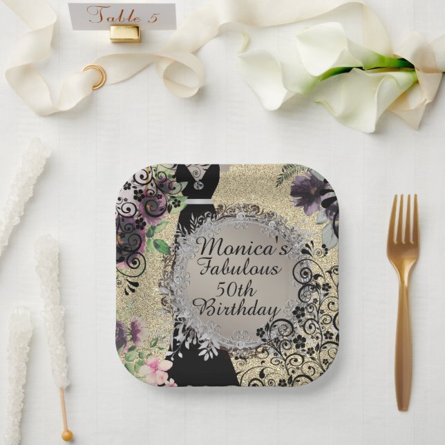 Assiettes En Carton Chic Elegant Fabulous 50e anniversaire Customisé (Mariage)