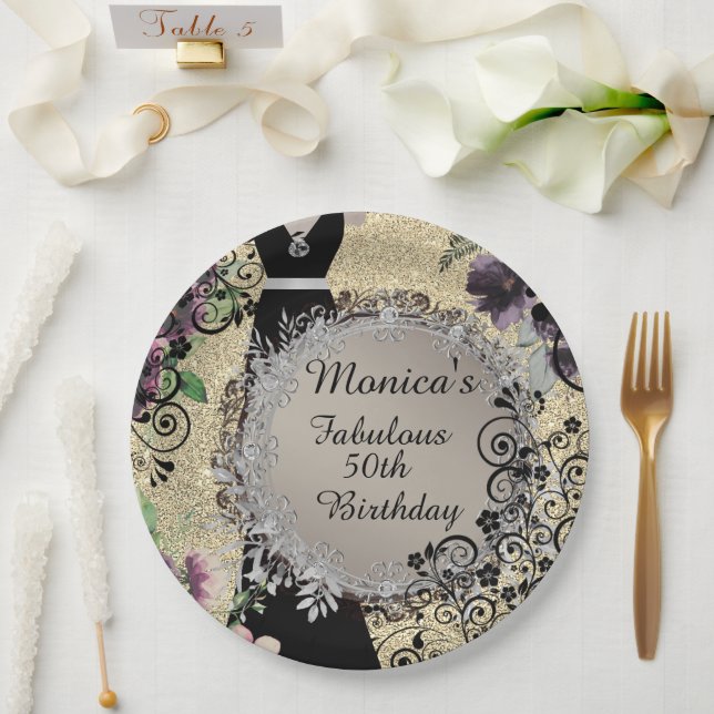 Assiettes En Carton Chic Elegant Fabulous 50e anniversaire Personnalis (Mariage)