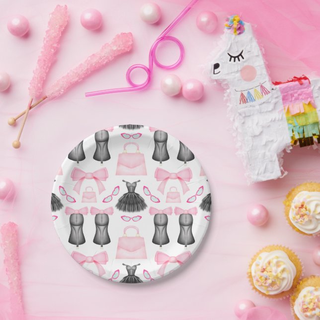 Assiettes En Carton Chic élégant Fille talons hauts Motif de mode (Fête)