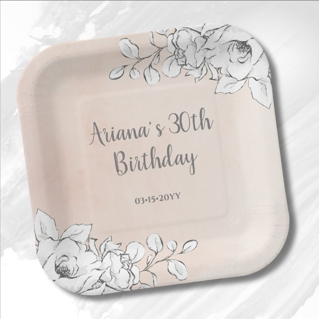 Assiettes En Carton Chic Elegant Rose Blanc Floral (Créateur téléchargé)