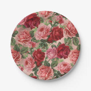 Assiettes En Carton Chic Elegant Vintage Rose Rouge Roses Floral