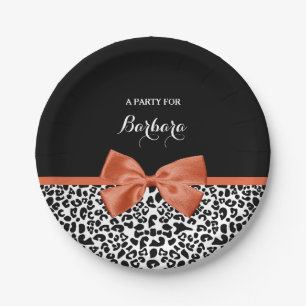 Assiettes En Carton Chic Empreinte de léopard Brûlé Orange Bow Avec No