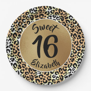 Assiettes En Carton Chic Empreinte de léopard Sweet 16 Anniversaire