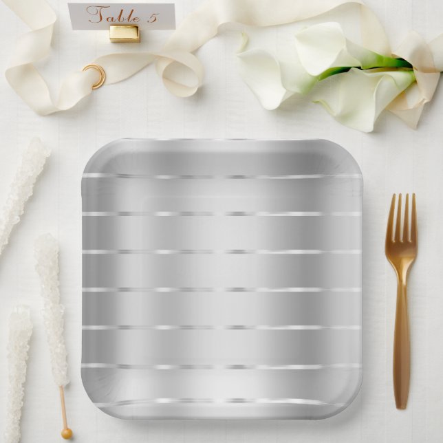 Assiettes En Carton Chic Fête de Mariage Ruban Argenté (Mariage)