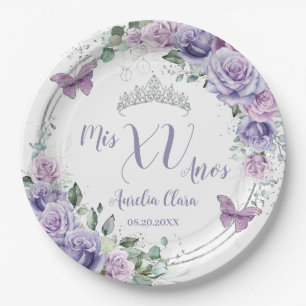 Assiettes En Carton Chic Fleurs de Lilas Violettes Papillons Quinceañe