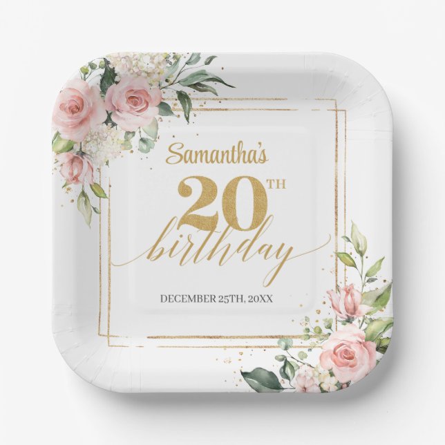 Assiettes En Carton Chic fleurs rousses eucalyptus or 20e anniversaire (Recto)