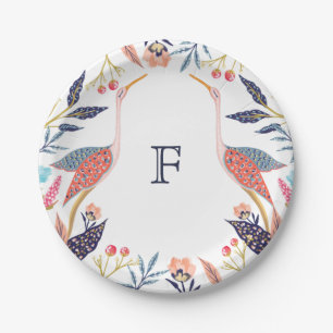 Assiettes En Carton Chic Floral Botanique Monogram Baby shower Stork
