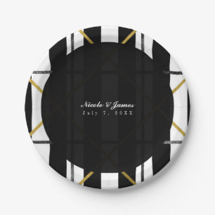 Assiettes En Carton Chic Glam Géométrique Fête Noir et Or