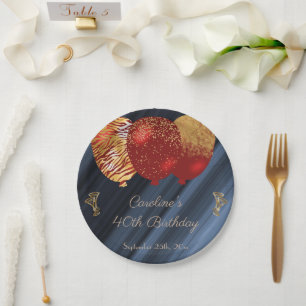 Assiettes En Carton Chic Gold & Parties scintillant Ballons rouges Ann
