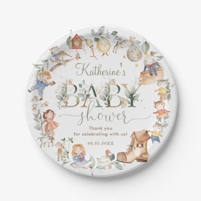 Assiettes En Carton Chic Green Nursery Rhyme Baby shower Neutre (Devant)