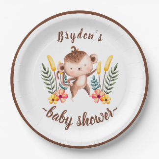 Assiettes En Carton Chic Jungle Animaux Verdure Baby shower neutre