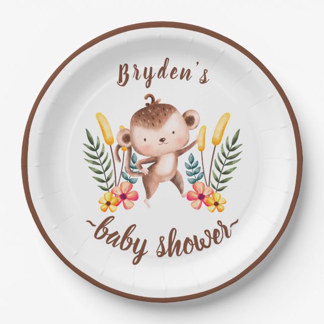 Assiettes En Carton Chic Jungle Animaux Verdure Baby shower neutre (Devant)