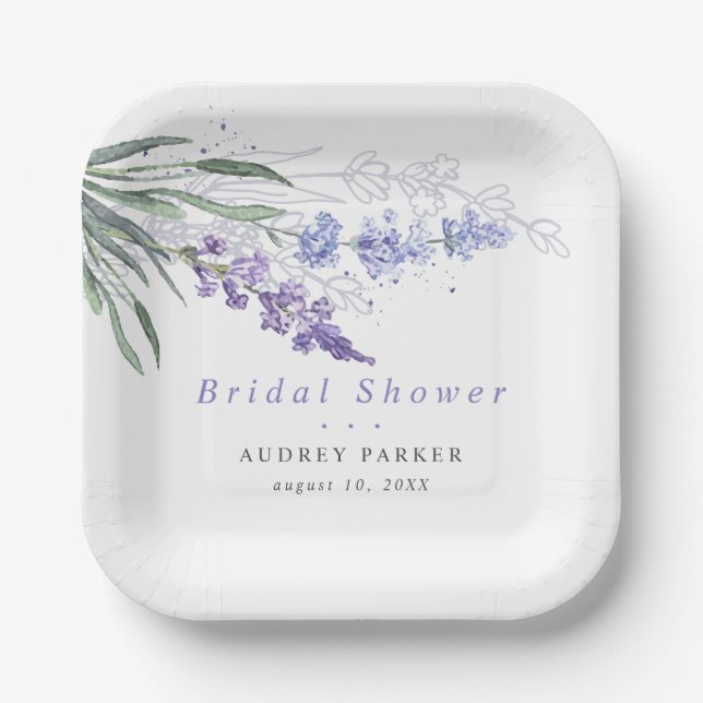 Assiettes En Carton Chic Lavender Aquarelle Mariage Floral (Recto)