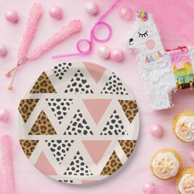 Assiettes En Carton Chic Leopard & Pink Triangle Pattern (Fête)