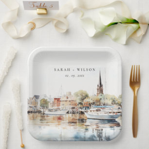 Assiettes En Carton Chic Mariage d'aquarelle Annapolis Maryland