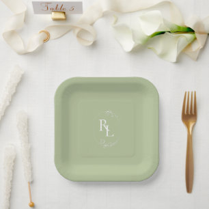 Assiettes En Carton Chic Mint Green Couple Monogram Mariage