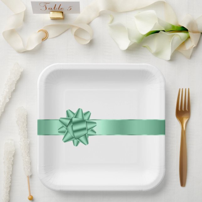 Assiettes En Carton Chic Mint Ribbon Bow Anniversaire (Mariage)