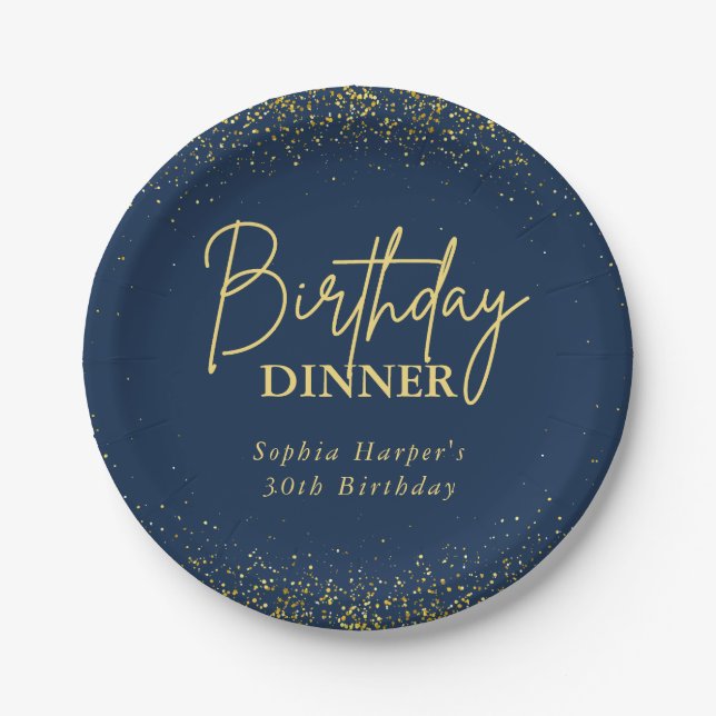 Assiettes En Carton Chic Navy Gold Glitter Confetti Birthday Dinner (Devant)