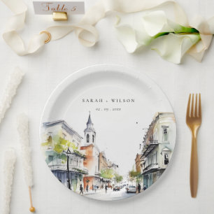 Assiettes En Carton Chic New Orleans Louisiana Mariage aquarelle