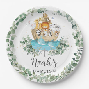Assiettes En Carton Chic Noah's Ark Greenery Baptême Christening