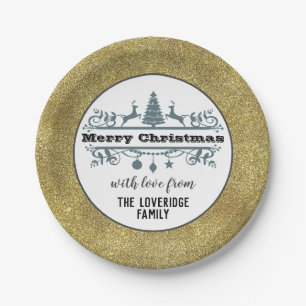 Assiettes En Carton Chic Noir Blanc Gris Joyeux Noël Paillettes Dorées
