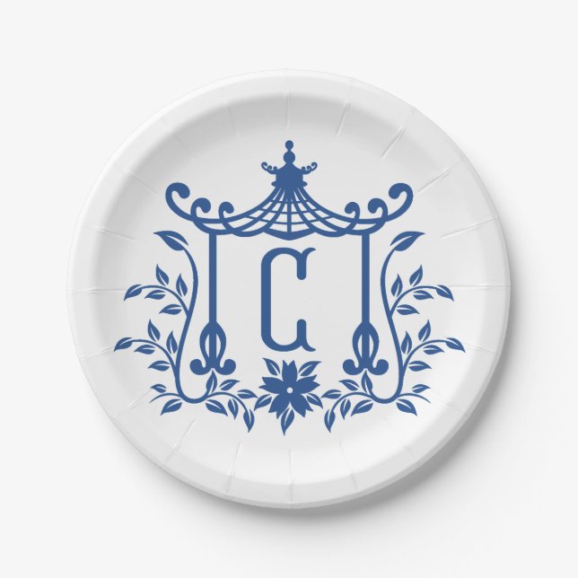 Assiettes En Carton Chic Pagode Monogramme C Plaque en papier (Devant)