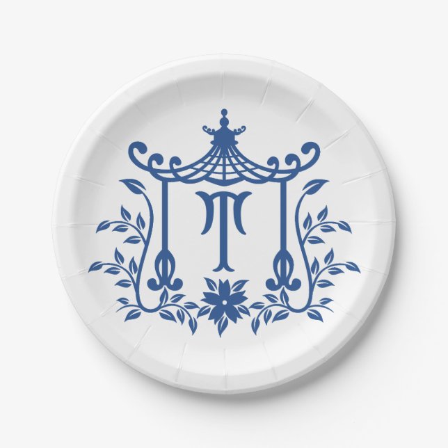 Assiettes En Carton Chic Pagode Monogramme T Plaque papier (Devant)