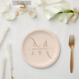 Assiettes En Carton Chic Pastel Blush Pink Monogramme Nom personnalisé