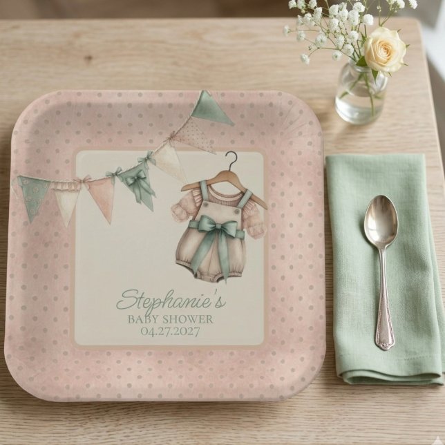 Assiettes En Carton Chic Polka Dot Floral Party Plate (Boho polka dot baby shower paper plate)