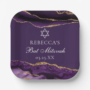 Assiettes En Carton Chic Purple Gold Bat mitzvah Party Personnalisé