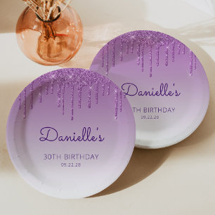 Assiettes En Carton Chic Purple Parties scintillant Drip 30e fête d'an