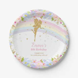 Assiettes En Carton Chic Rainbow Fairy Girl Anniversaire rose Floral