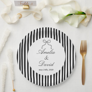 Assiettes En Carton Chic Rayure Minimaliste Noir Blanc