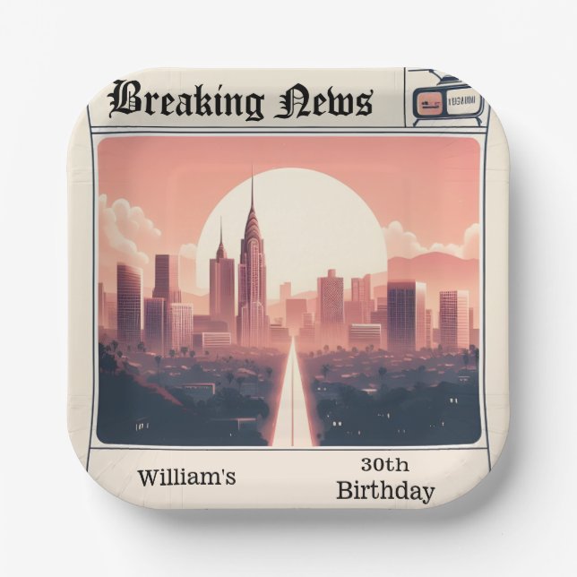 Assiettes En Carton Chic Retro hommes Adult Newspaper 30e anniversaire (Recto)