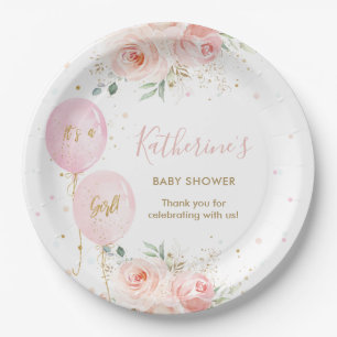Assiettes En Carton Chic rose Ballons Floral Girl Baby shower