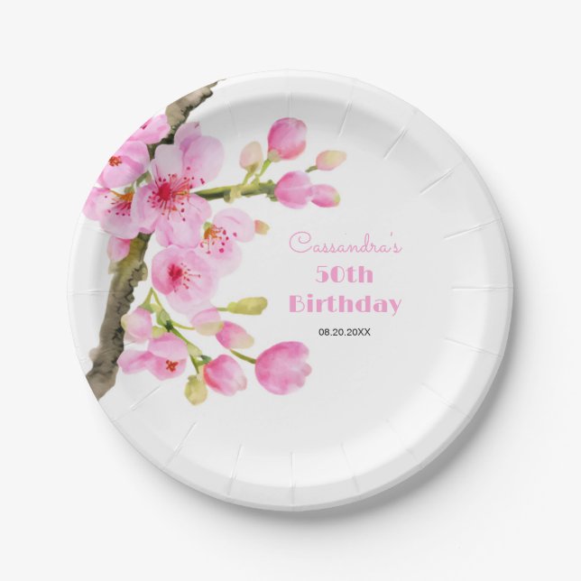 Assiettes En Carton Chic rose cerisier fleurs Sakura fête d'anniversai (Devant)