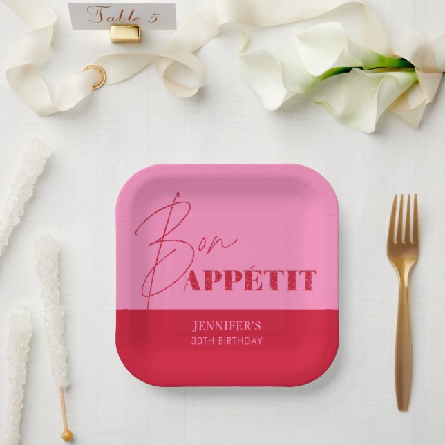 Assiettes En Carton Chic Rose Chic Bon Appétit Script Anniversaire (Mariage)