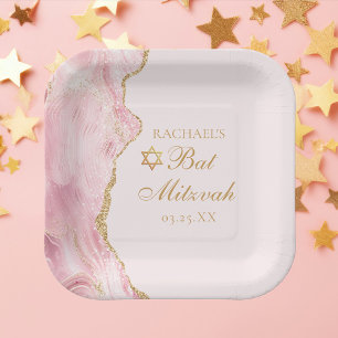 Assiettes En Carton Chic Rose Gold Agate Bat mitzvah Party Personnalis